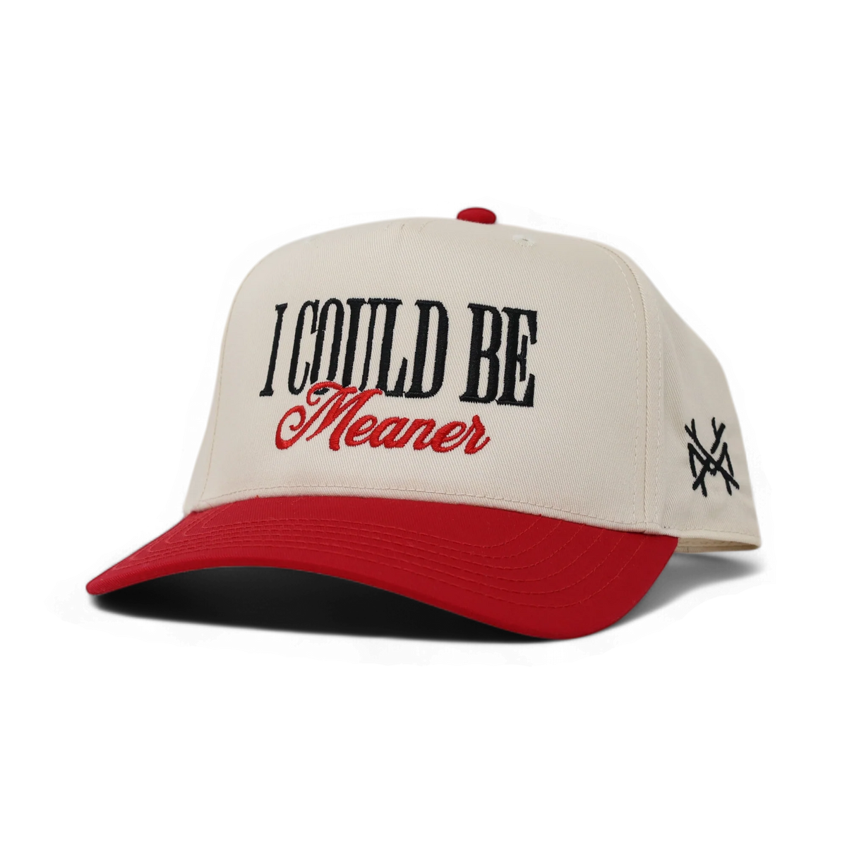 The Mad Hatter Company I Could Be Meaner, natural crown with a red bill and embroidered lettering