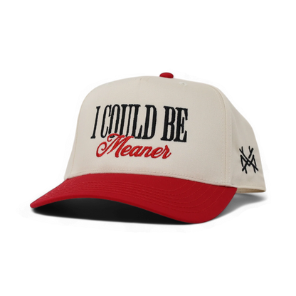 The Mad Hatter Company I Could Be Meaner, natural crown with a red bill and embroidered lettering