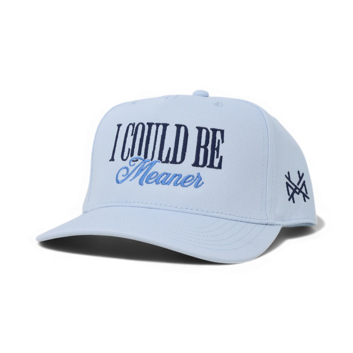 The Mad Hatter Company I Could Be Meaner, powder blue cap with contrasting embroidered text