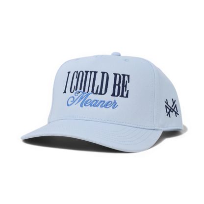 The Mad Hatter Company I Could Be Meaner, powder blue cap with contrasting embroidered text