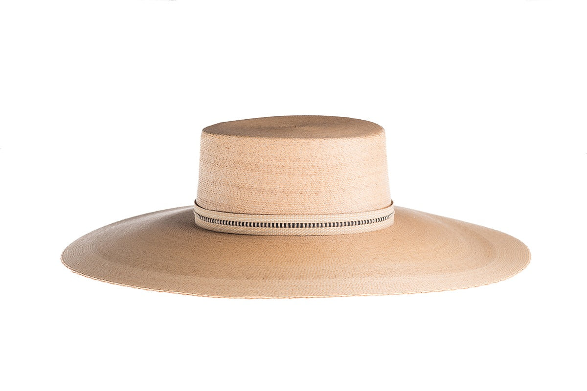 ASN Hats Rosalia natural boater hat, opposite angle showing the brim shape