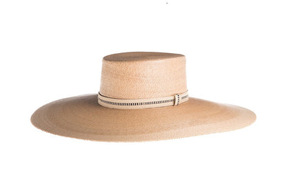 ASN Hats Rosalia natural boater hat, front angle showing the crown and brim