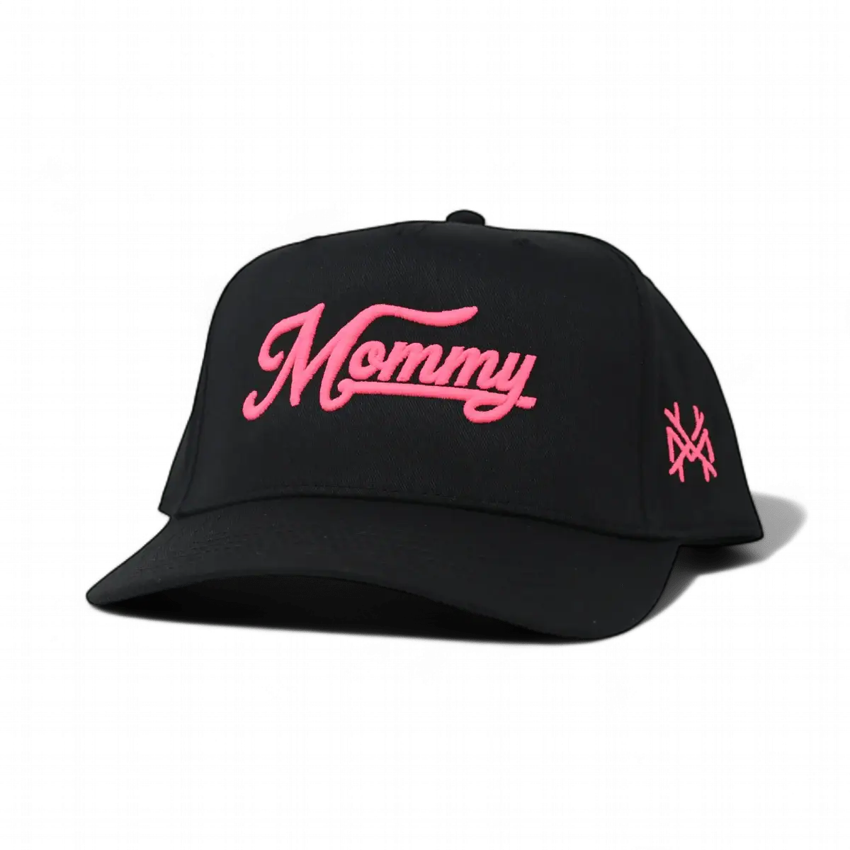 The Mad Hatter Company Mommy Snapback Hat, black cap with pink Mommy embroidery