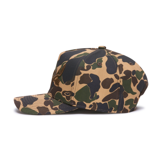 Webb Western Mallard cap, opposite front angle showing the duck camouflage pattern