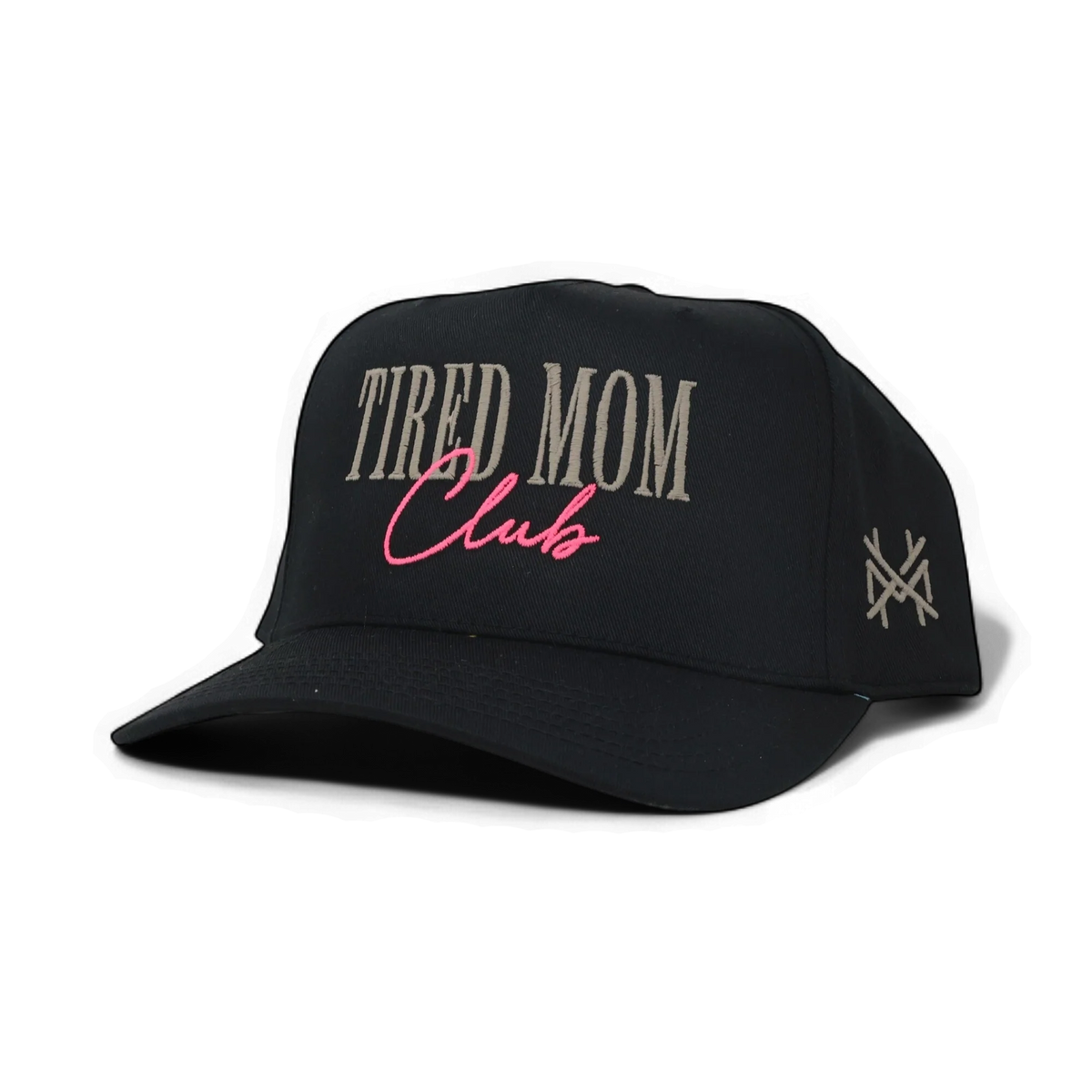 The Mad Hatter Company Tired Mom Club Hat, black cap with pink Tired Mom Club script